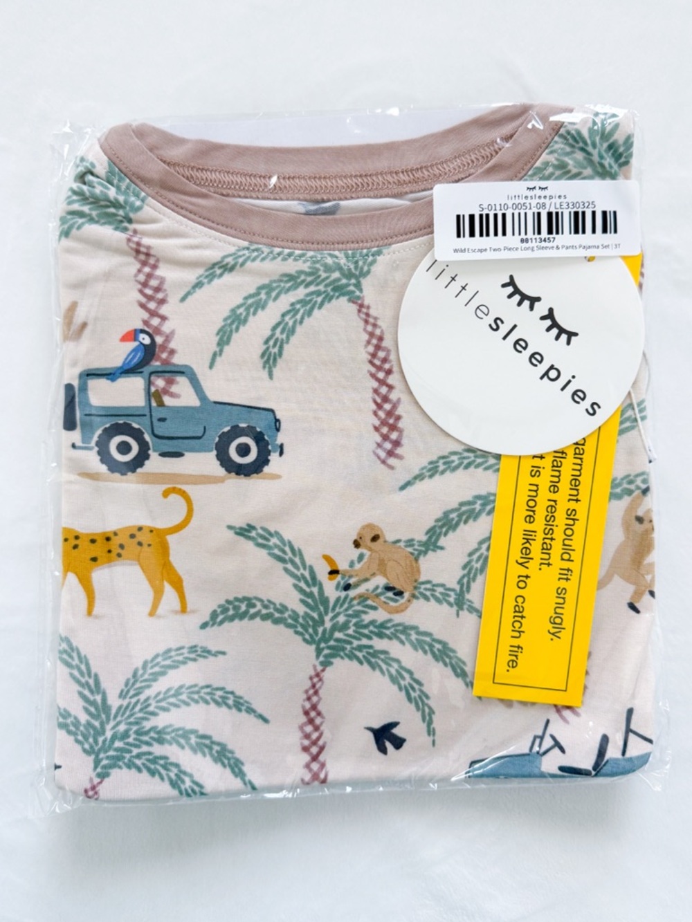 Little Sleepies Wild Escape Long Sleeve Two-Piece Pajama Set 3T NWT NIB